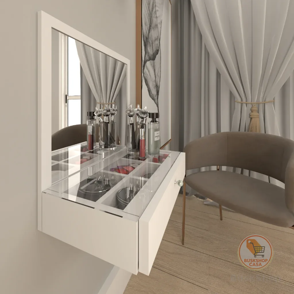 Penteadeira 100% MDF Suspensa Sophia com Gaveta e Tampo de Vidro