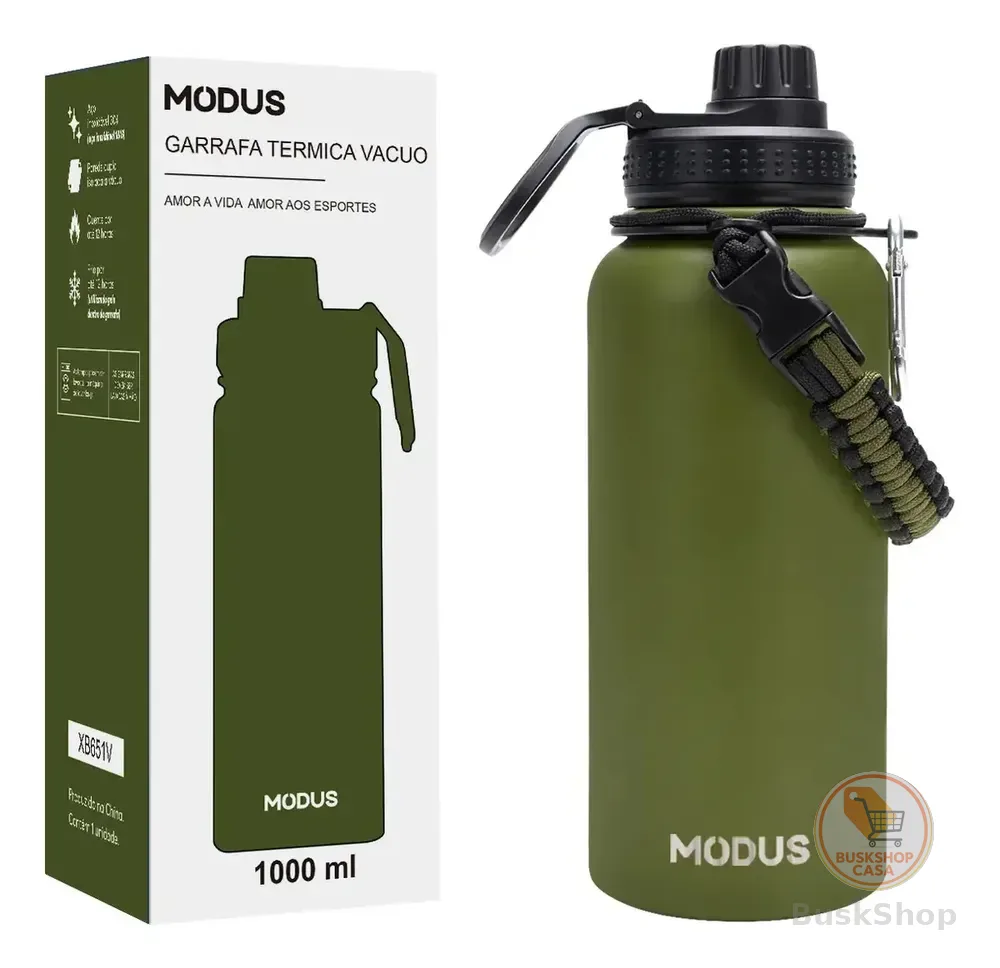 Modus Garrafa Térmica 950ml Aço Inox Com Alça E Tampa Rosca Verde-escuro