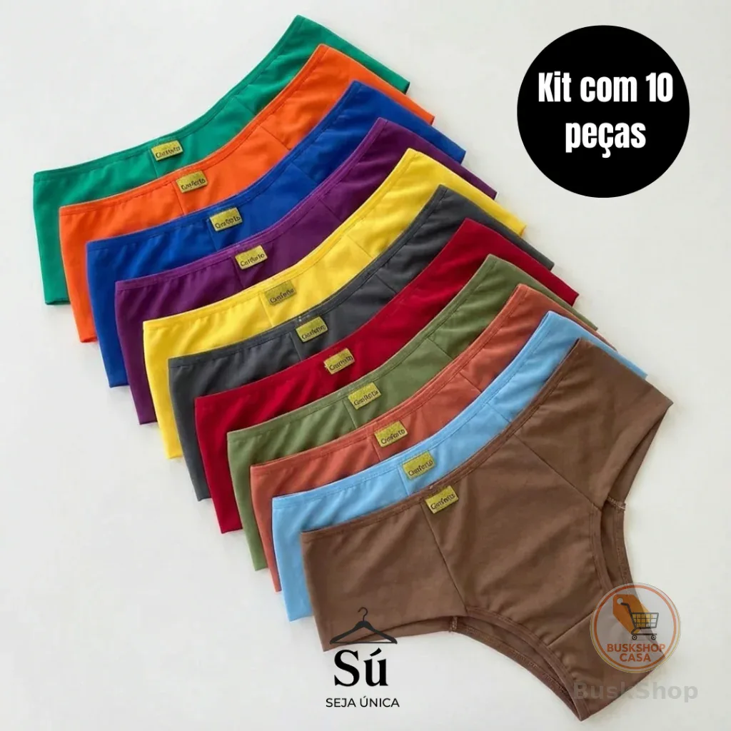 Kit com 10 ou 5 Calcinhas Cintura Alta Zero Culote Lisa Redutora Lateral Larga Conforto Lingerie
