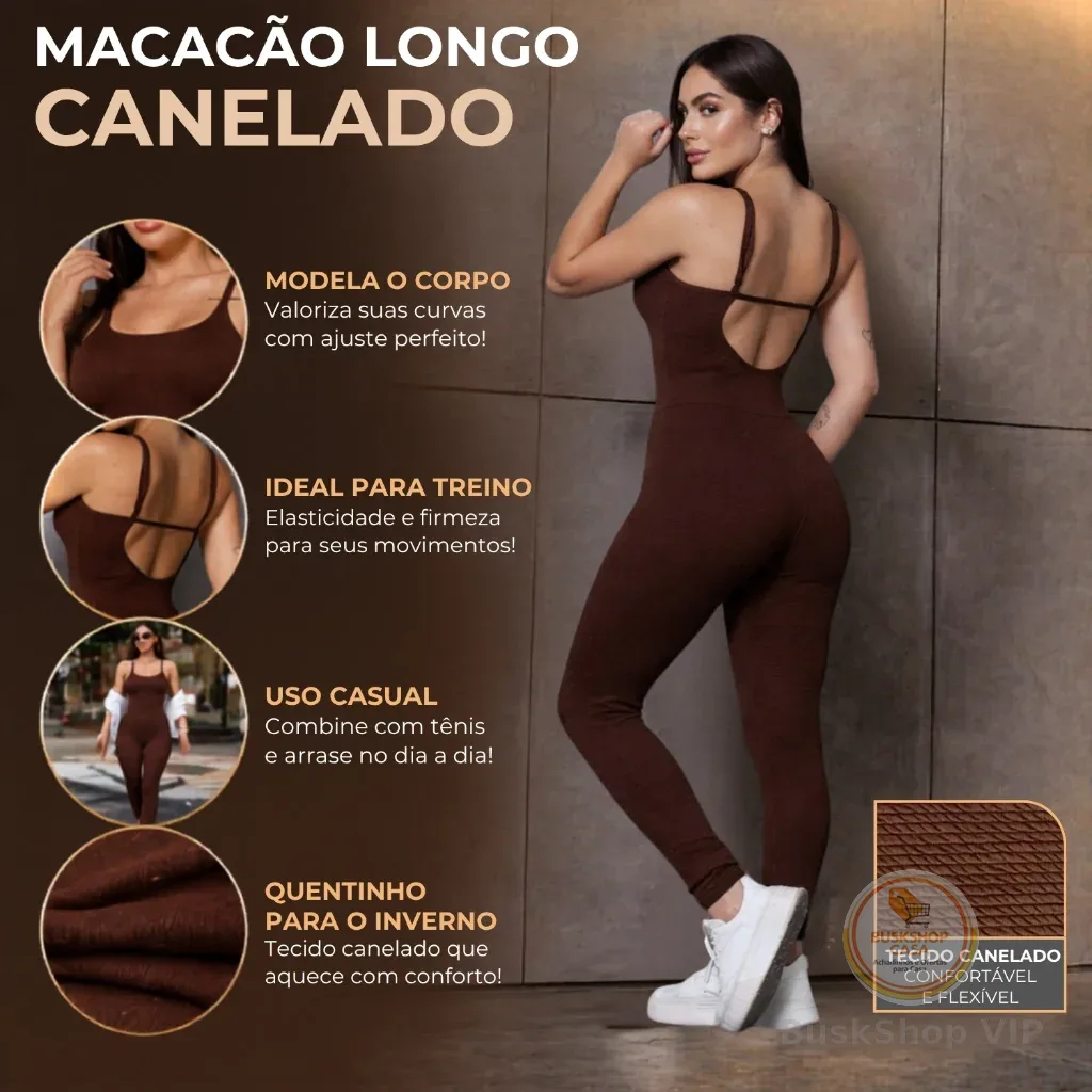 Macacão Longo Academia Feminino Canelado Alcinha Roupa Macaquinho Fitness Esportivo Treino Yoga