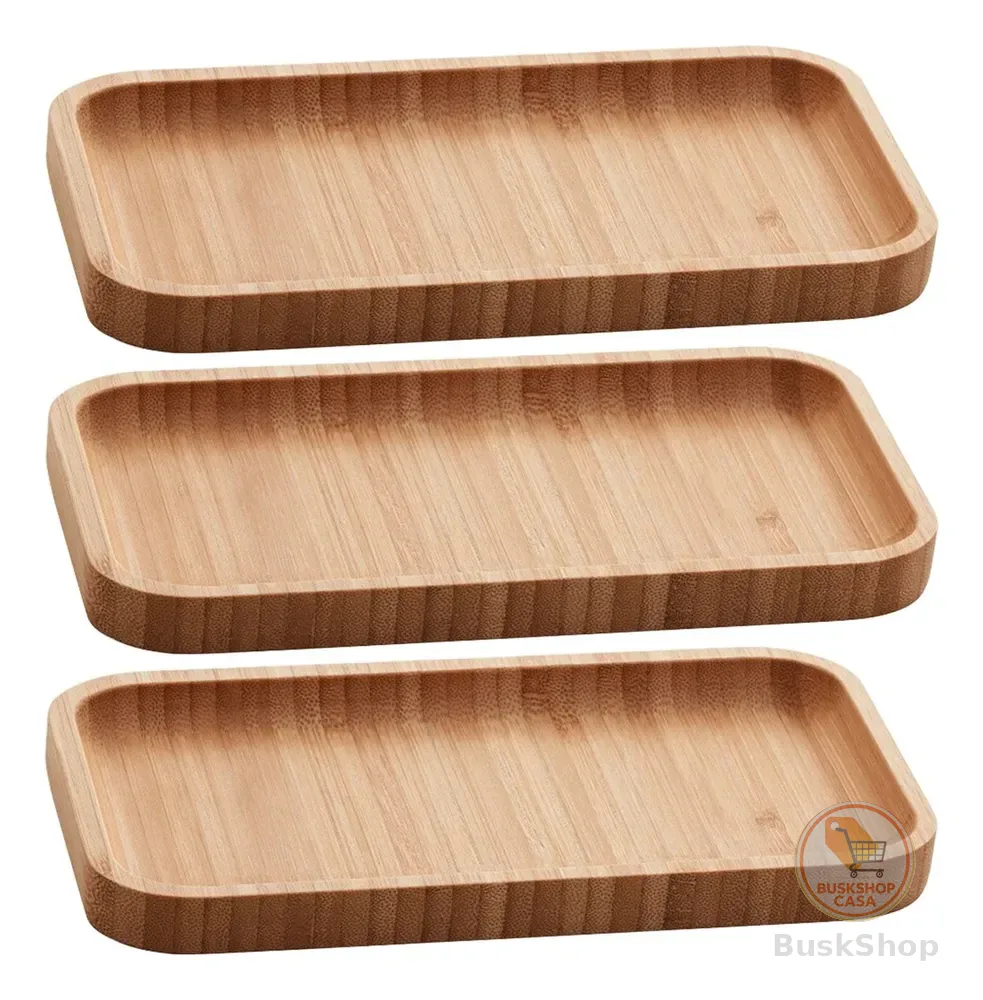 Kit 3 Bandejas De Bambu Retangular Para Cozinha 20x10cm Peti Lyor Hire