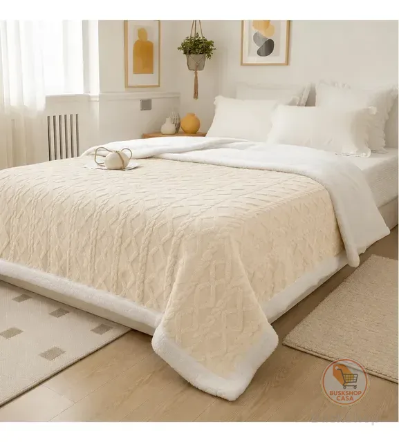 Cobertor Manta De Casal 2,00x1,80 Canelada Sherpa Cores