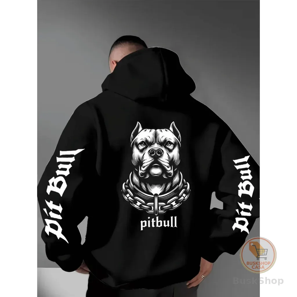 Blusa de Frio Moletom Canguru Pitbull Flanelado 100% Algodão Outono/Inverno Agasalho StreetWear