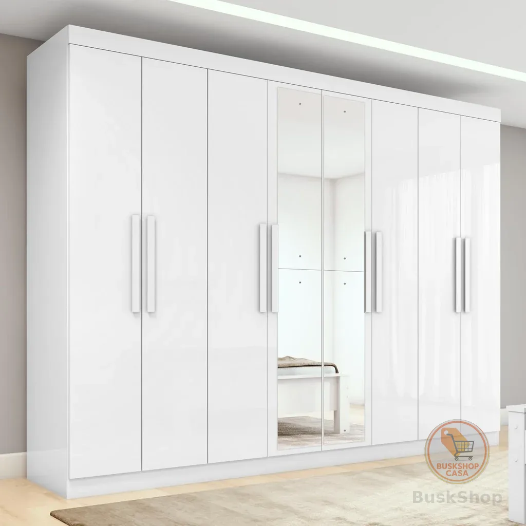 Guarda-roupa Casal Easy Slim 8 Portas Com Espelho Branco
