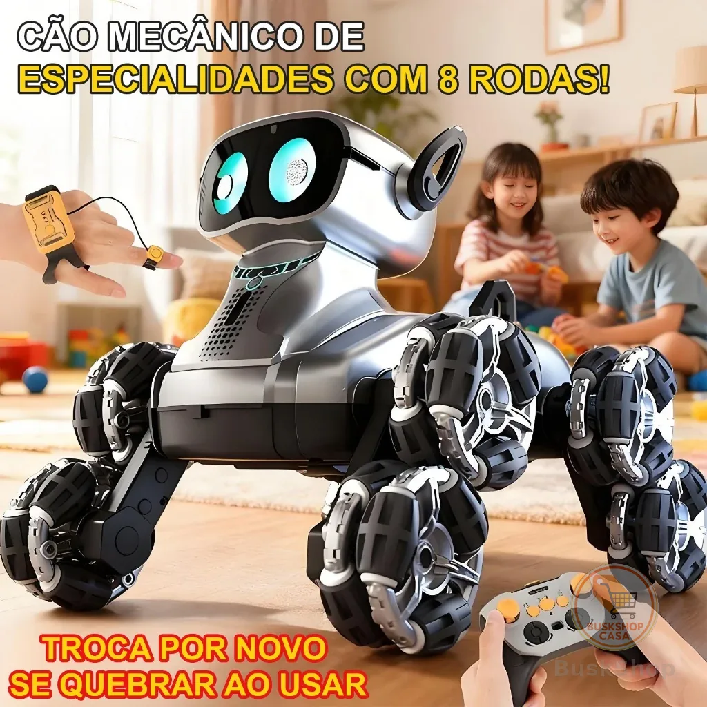 Cachorro Robô Inteligente com Controle Remoto – 8 Rodas e Sensores de Mão