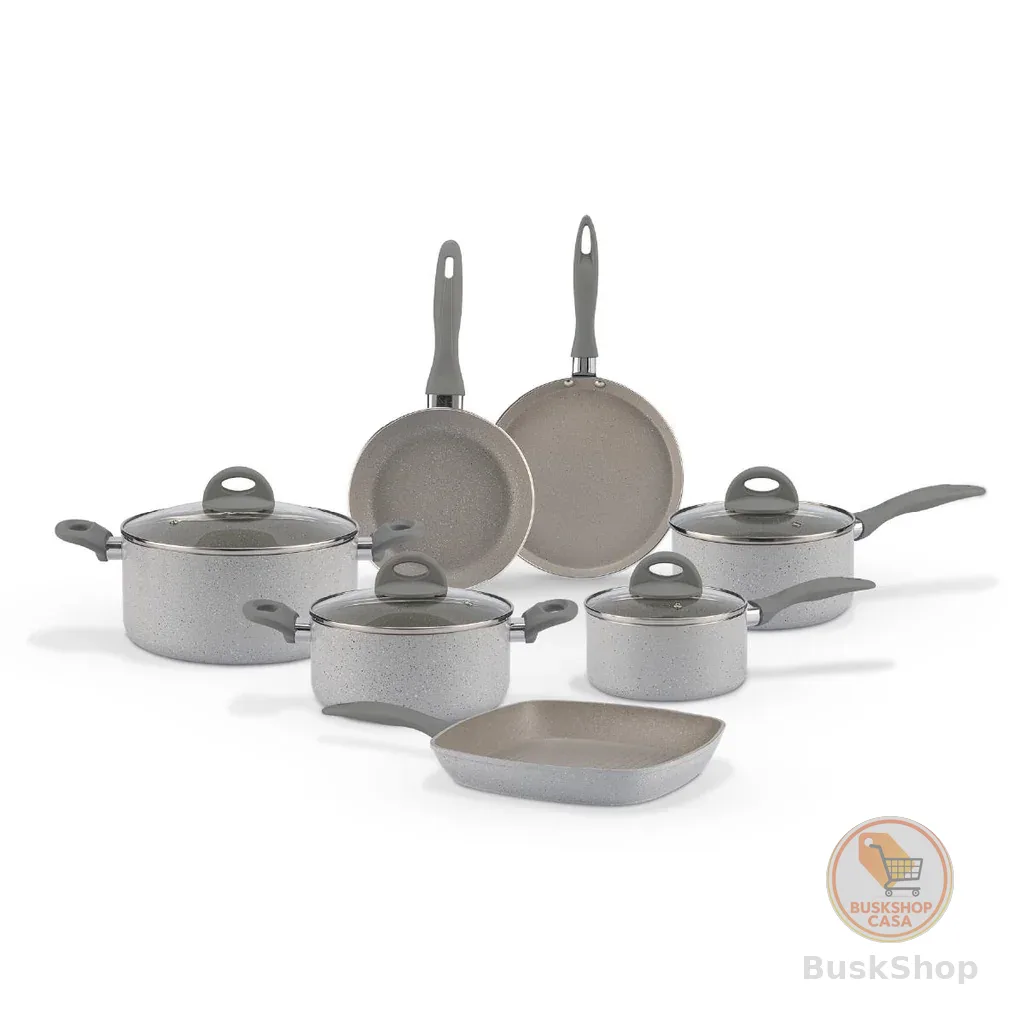Jogo de Panelas Brinox Antiaderente Ceramic Life - Marble Blend com Indução - Cinza Claro