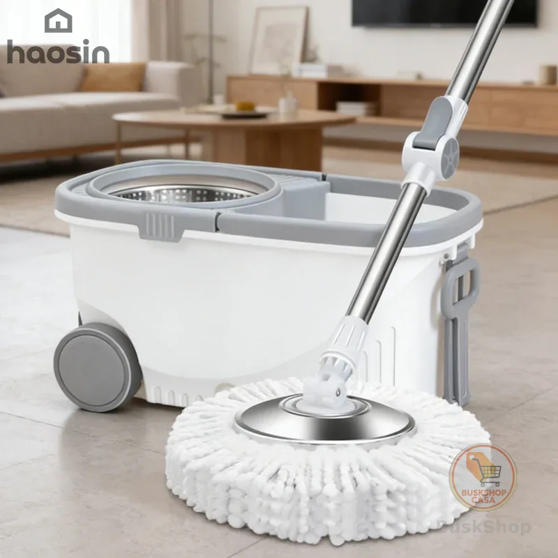 Esfregão Giratório Regulável 360° Com rodas Balde Centrífuga rodo magico refil Microfibra  2 Refis