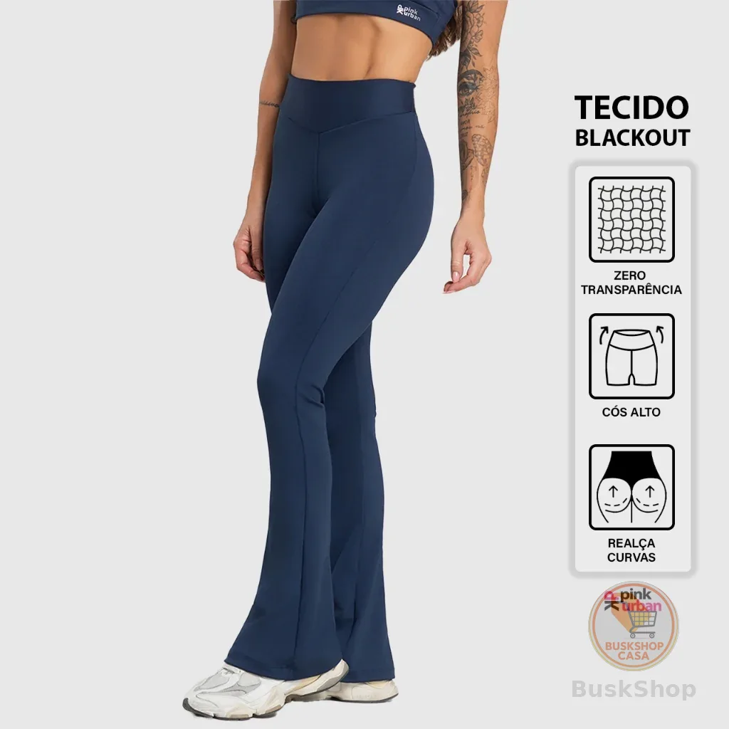 Calça Legging Fitness Feminino Flare Cintura Alta Balance Blackout Zero Transparência Bailarina