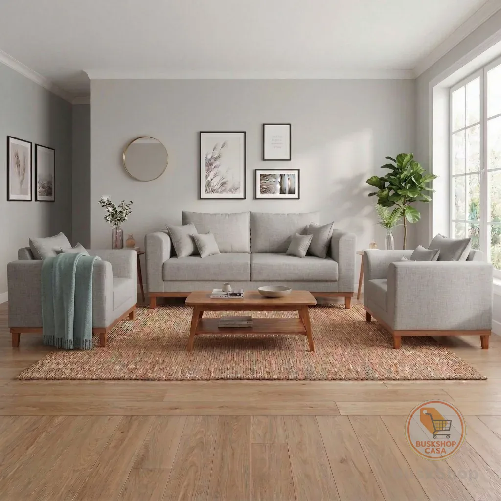 Kit Sofá 3 Lugares e Poltronas Sala de Estar Beny Linho Madeira Estofados
