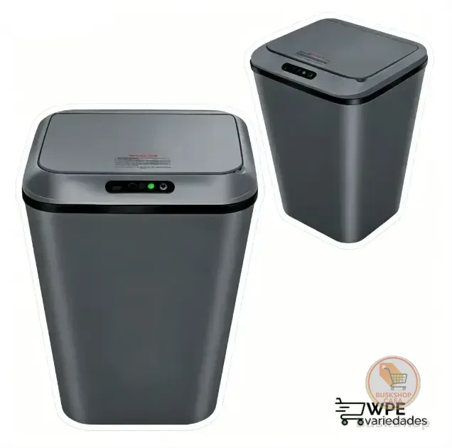 Lixeira Inteligente Sem Contato Sensor Infravermelho + USB Recarregável, Cinza Escuro 16L para Casa e Escritório