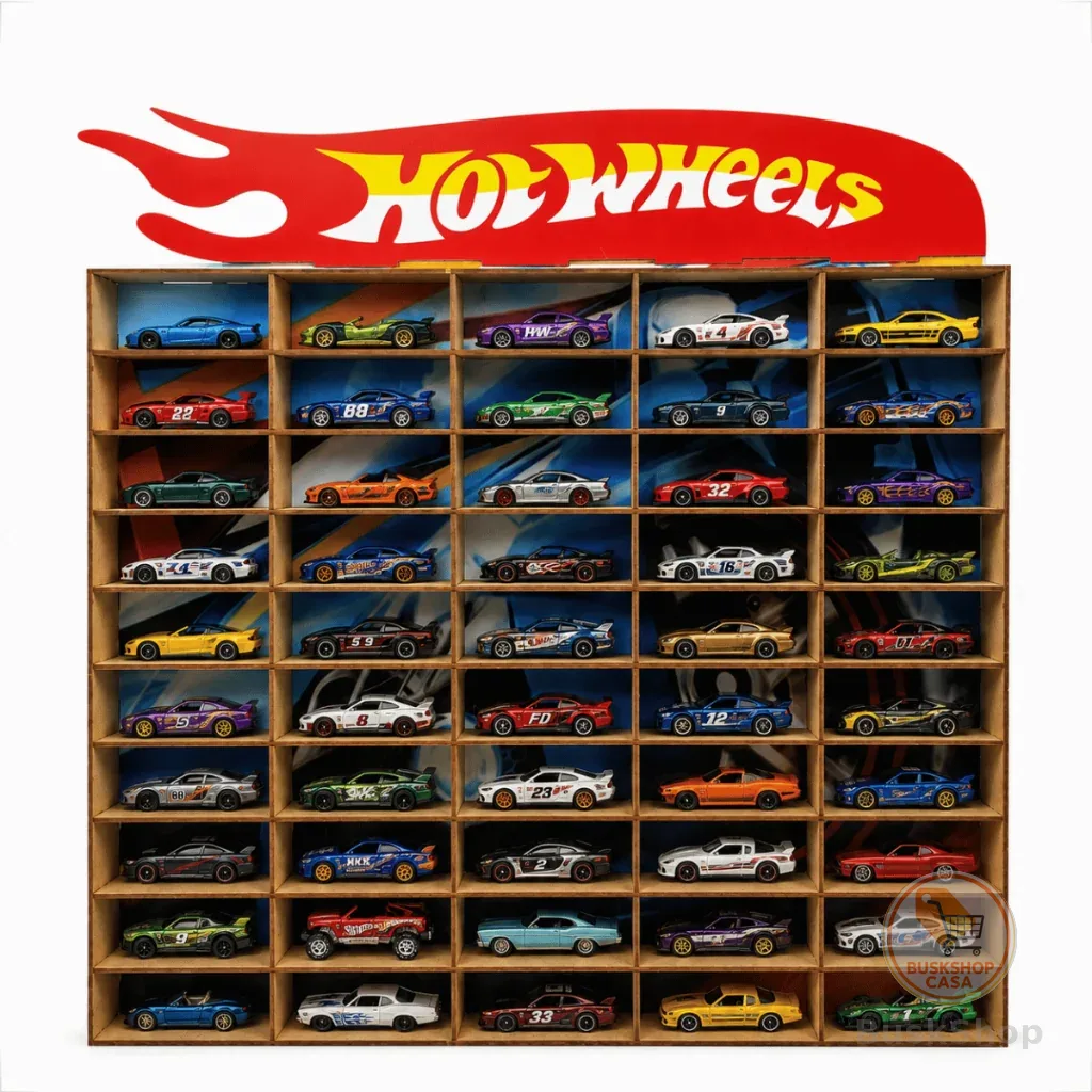 Organizador de Carrinhos HotWheels Porta 50 Carrinhos em Madeira MDF