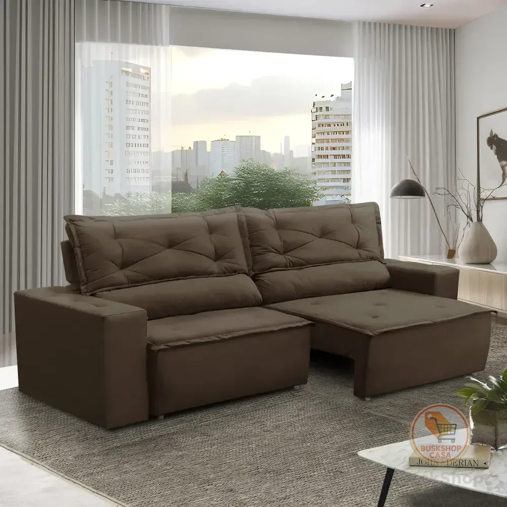 Sofá Retrátil Reclinável Com Molas 1,50m Livia Suede Marrom