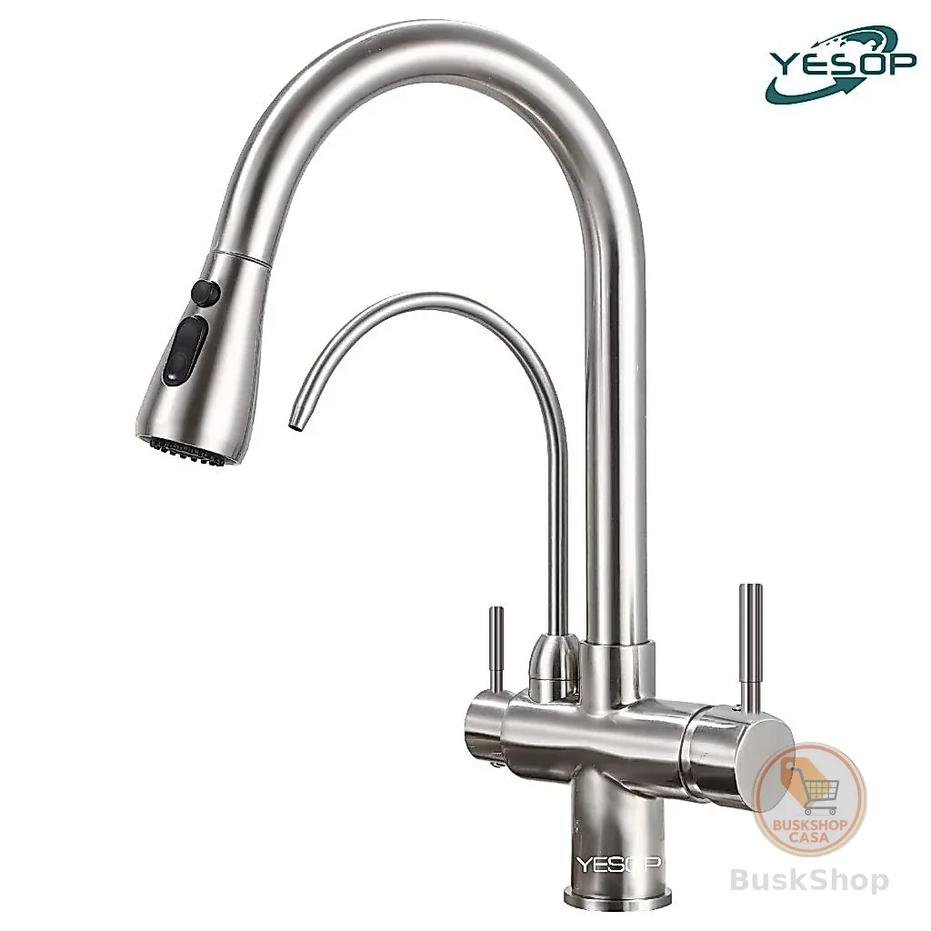 YESOP Torneira Cozinha Gourmet Com Saída Para Filtros Misturador Monocomando Extensível Inox 40cm