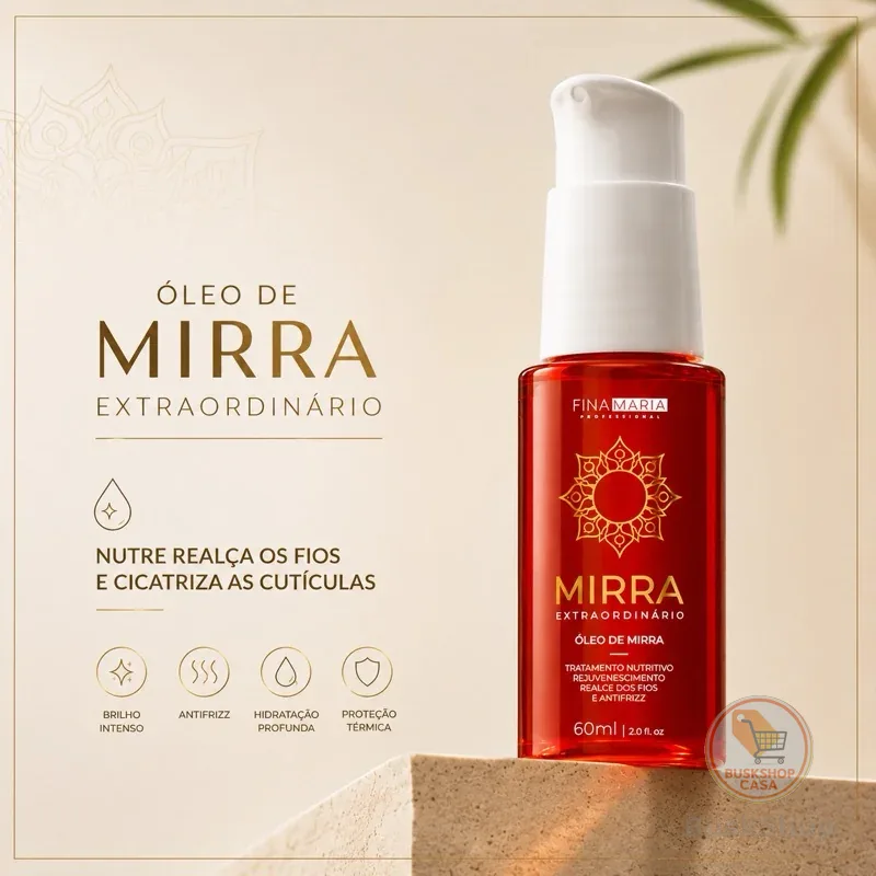 ÓLEO DE MIRRA EXTRAORDINÁRIO 60ML | NUTRE REALÇA E CICATRIZA OS FIOS | FINA MARIA PROFESSIONAL