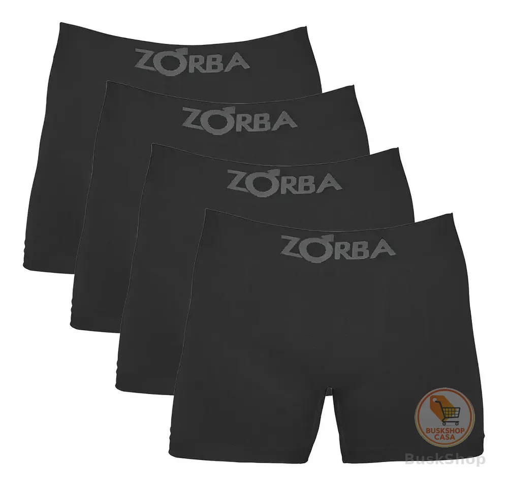 Kit 4 Cuecas Boxer Sem Costura Algodão Zorba Preto Liso P