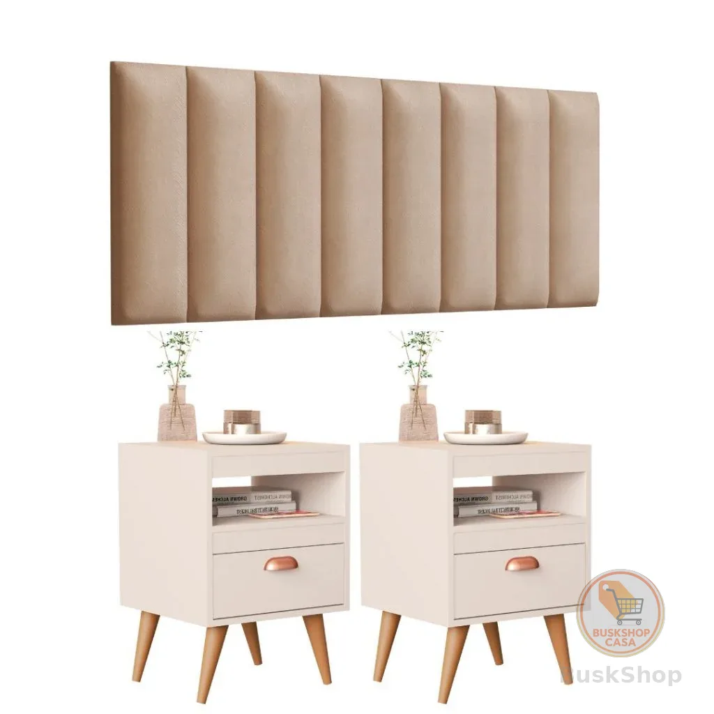 Cabeceira Cama Casal Queen Kit Com Mesa de Cabeceira - 8 Módulos Auto Adesivos