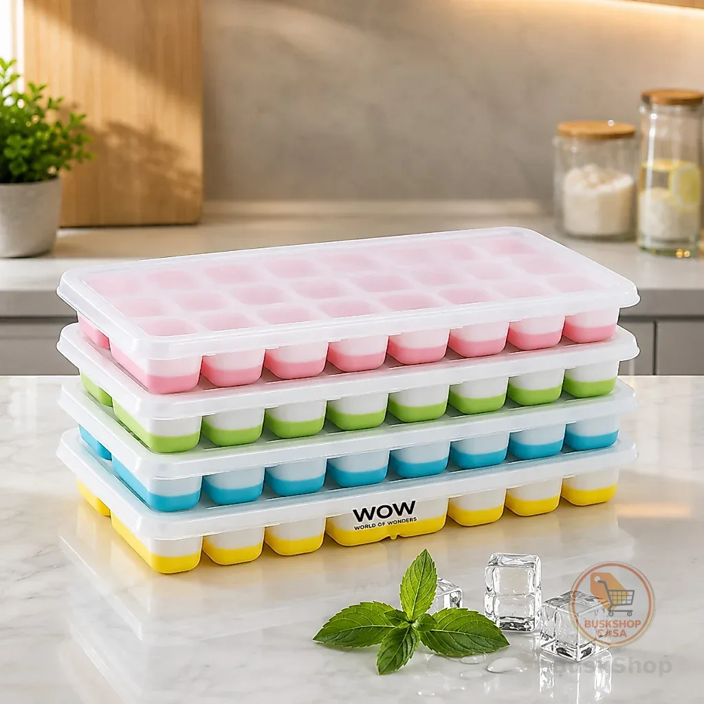 Kit 4 Forma De Gelo Fundo Silicone 14 Cubos Tampa Rígida