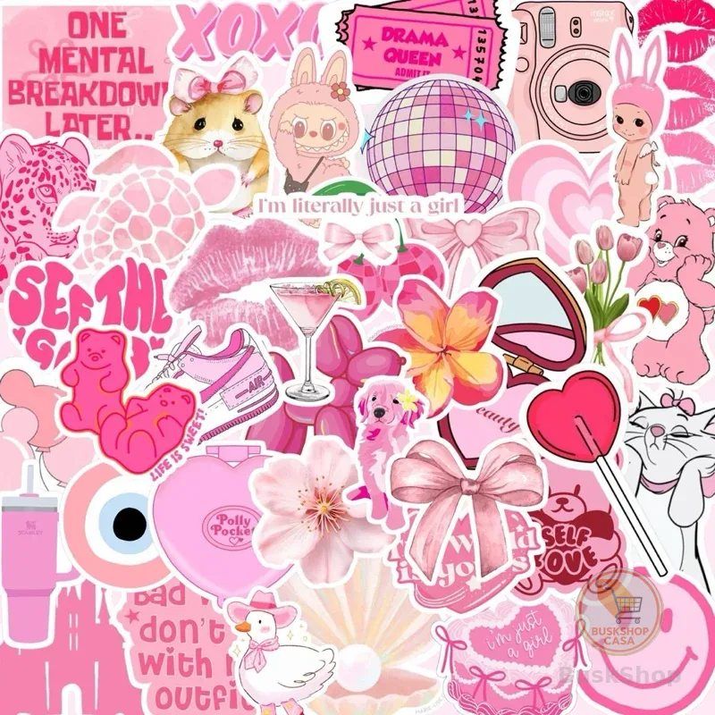 Kit 40 Adesivos stickers Vinil Prova D´água Rosa Pink