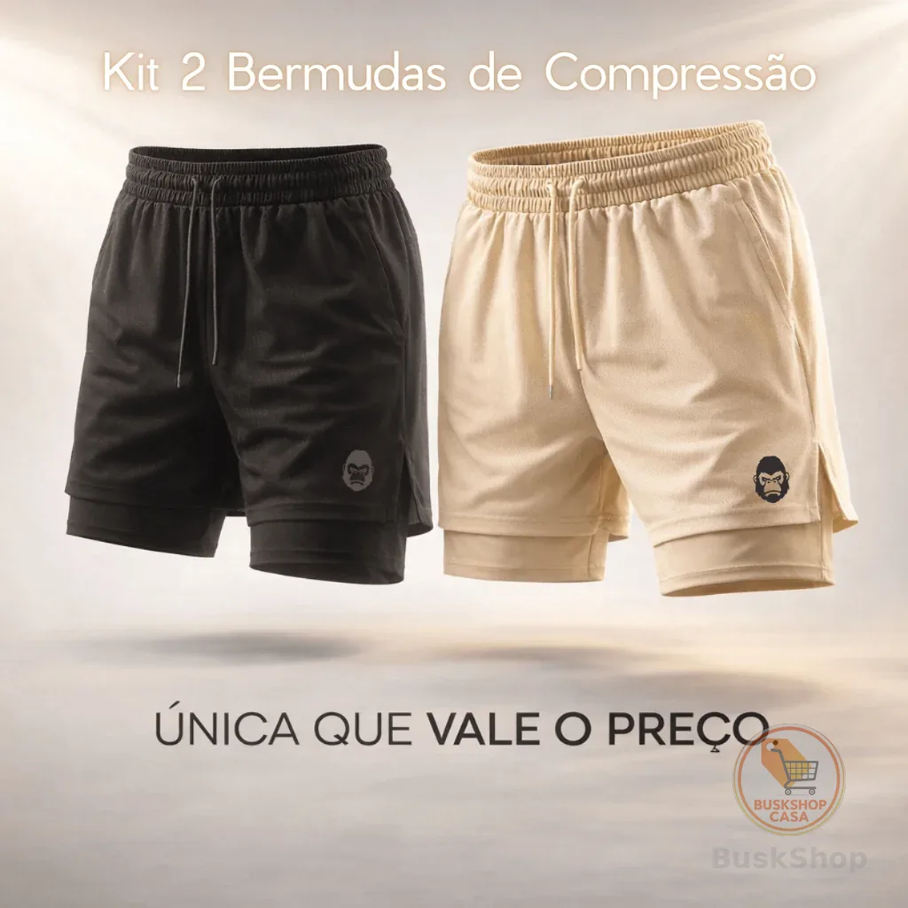 Kit 2 Bermudas Kong 2 em 1 Sports Para Academia Masculina