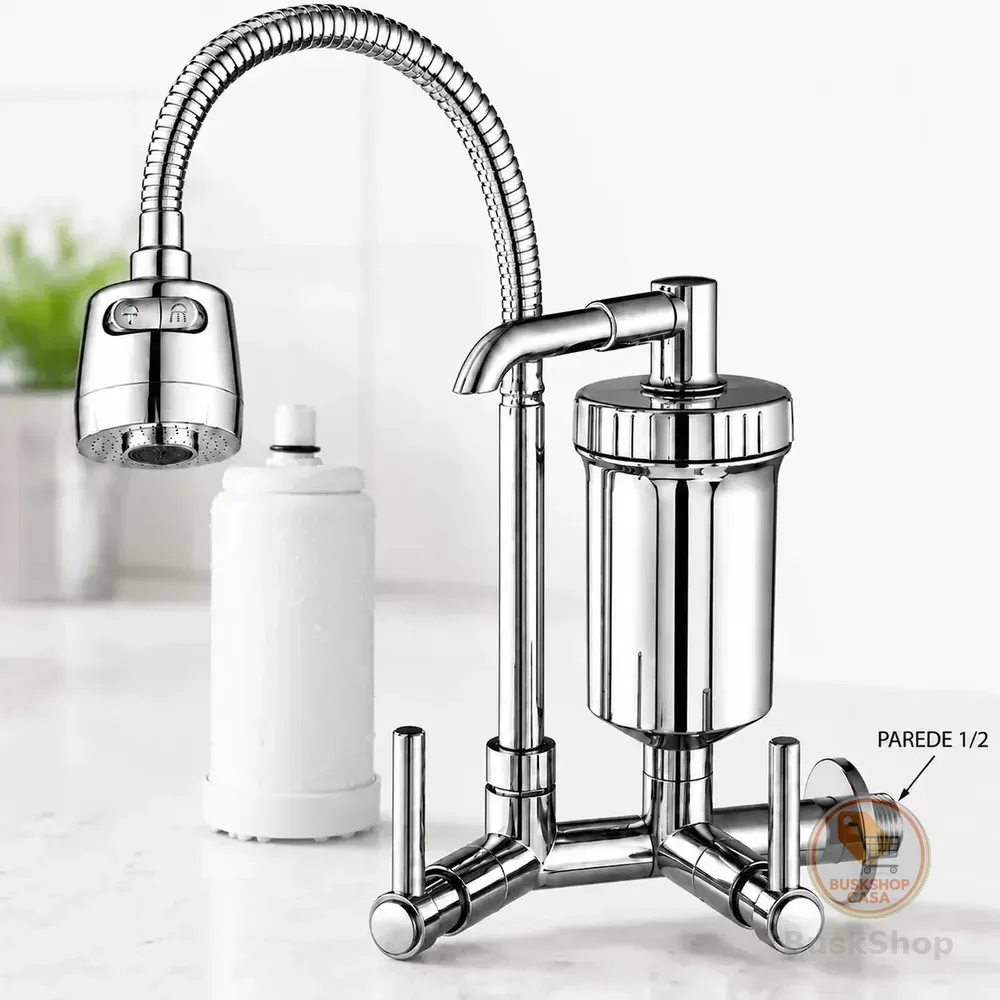 Torneira Com Filtro Com Purificador Agua Bica Flexível Gourmet para Cozinha Parede Luxo Chuveirinho 2 Modos de Jatos A Mais Vendida