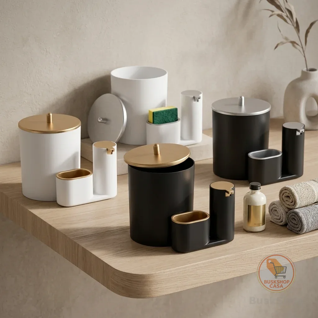 Kit Lixeira Cozinha 5L E Dispenser Porta Detergente Luxo
