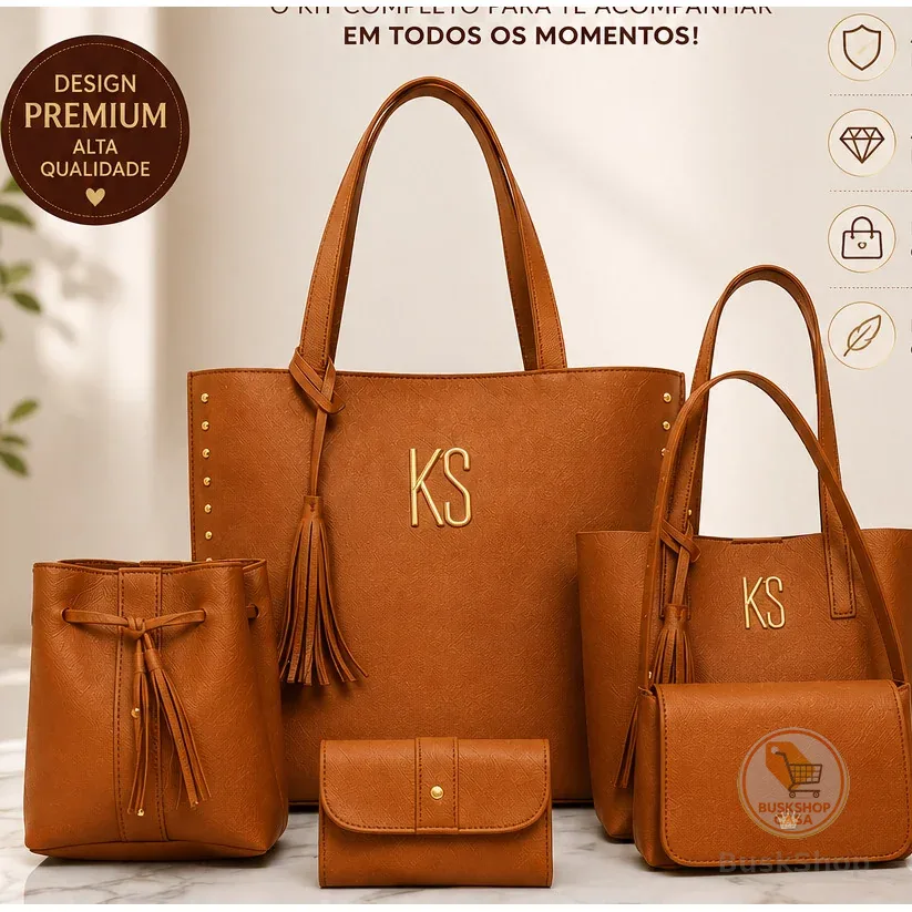 Bolsas Femininas Kit Sacola Tote Grande Bolsa Mini Saco Comprido Baguete Carteira 5 itens