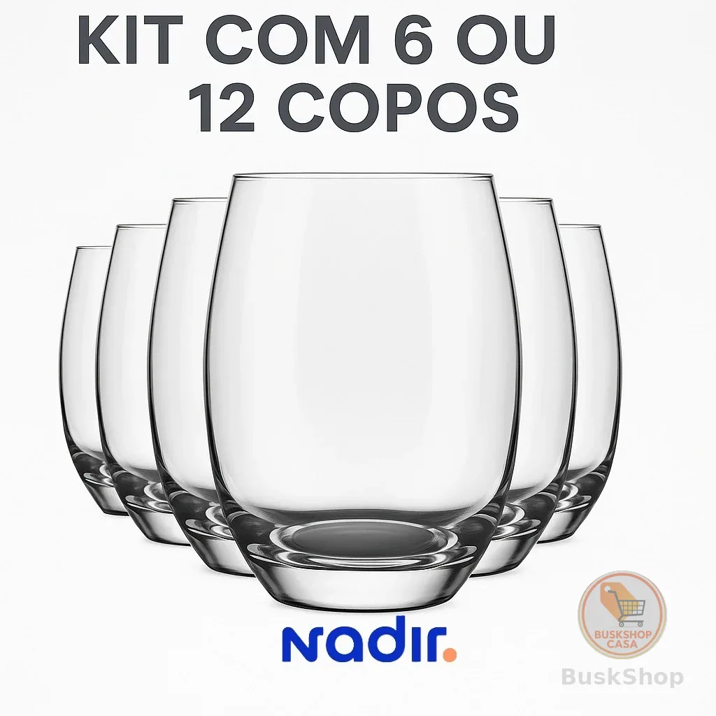 Kit 6 ou 12 Copos de Vidro Nadir Aruba 465ml Cristal Transparente Mesa Posta Elegante