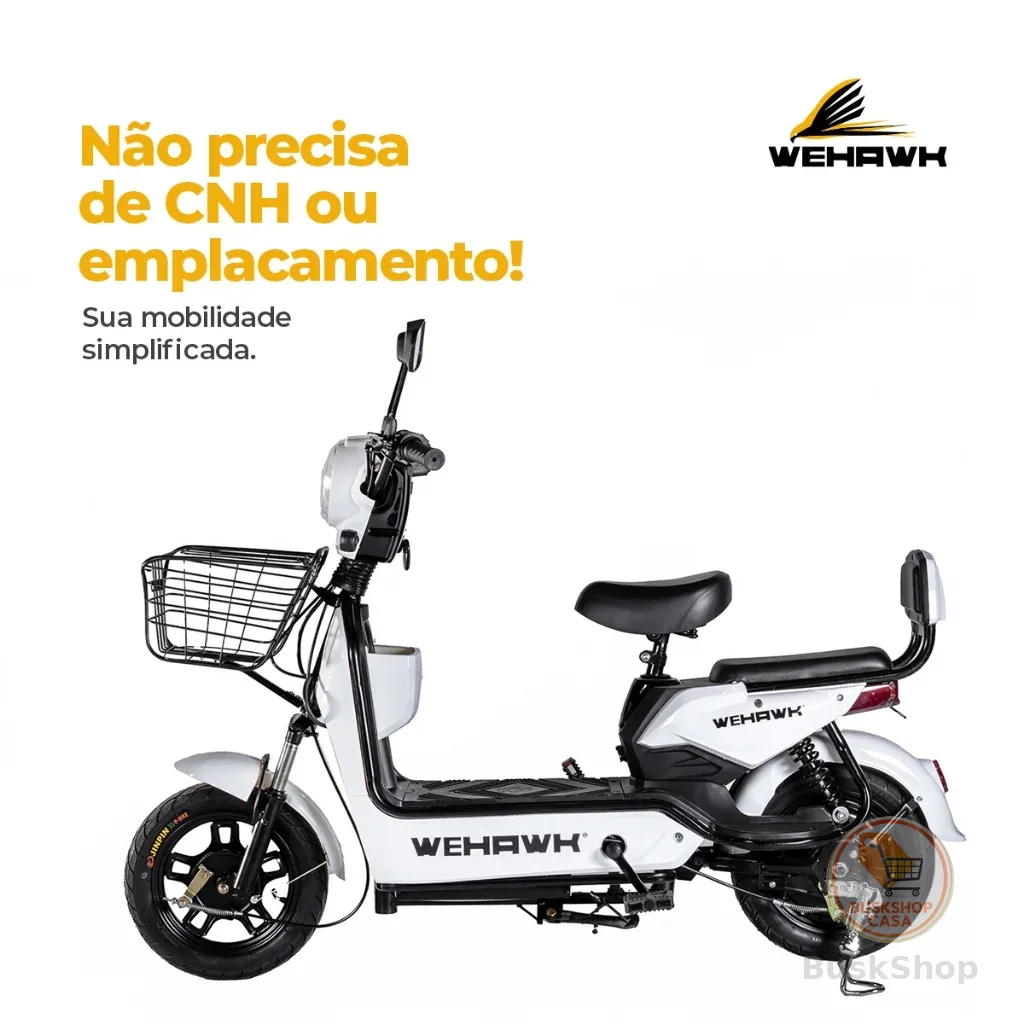 Bicicleta Scooter Elétrica 600W Bike WeHawk WX-03 Basket – Bateria 48V 12Ah Removível Autopropelido