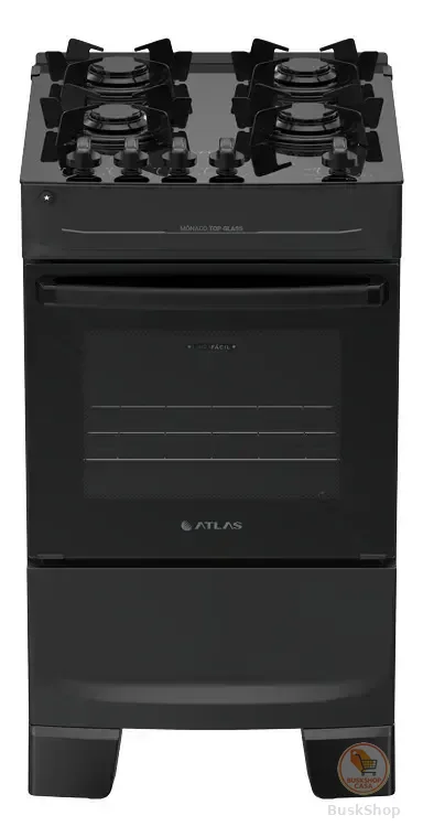 Fogão 4 Bocas Atlas Mônaco Top Glass Automático Mesa De Vidro Preto