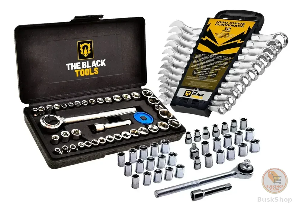 Kit Ferramentas The Black Tools com Jogo de Soquetes 40 Peças e Chaves Combinadas de 6 a 22mm