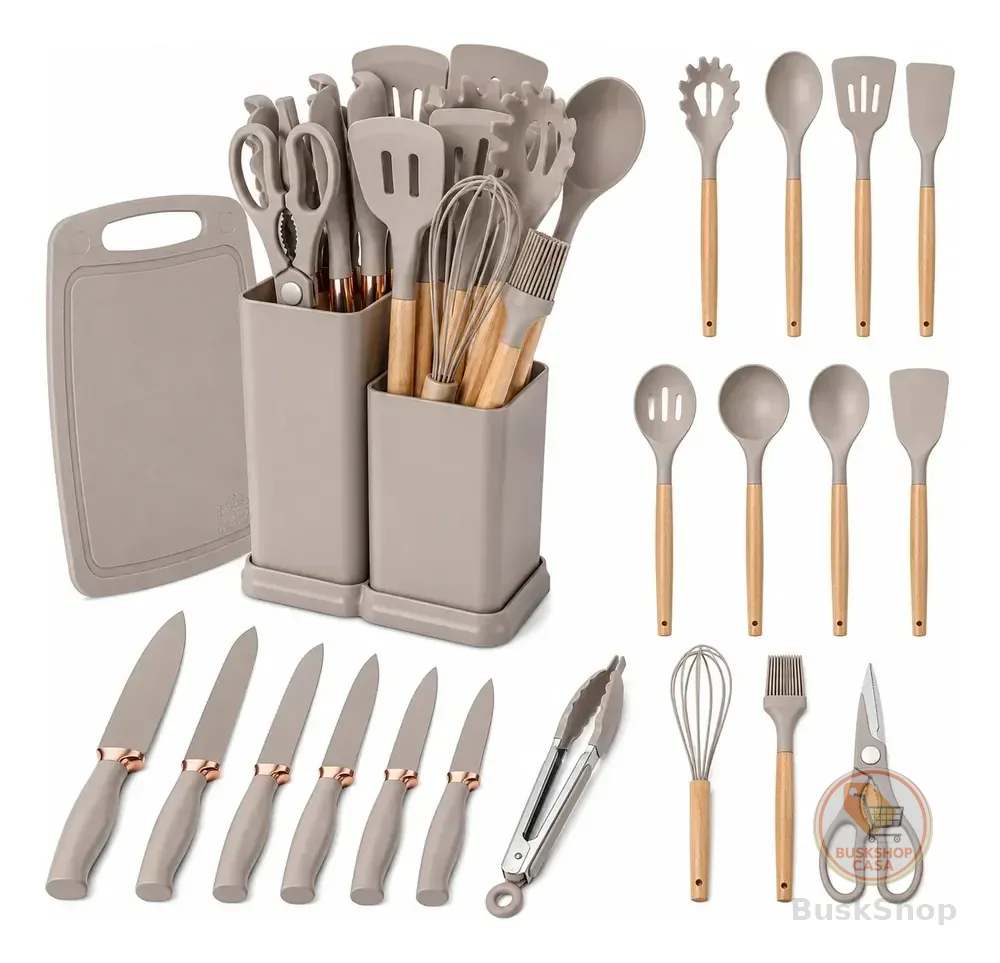 Kit Utensílios Jogo 19 Peças Conjunto Em Silicone De Cozinha