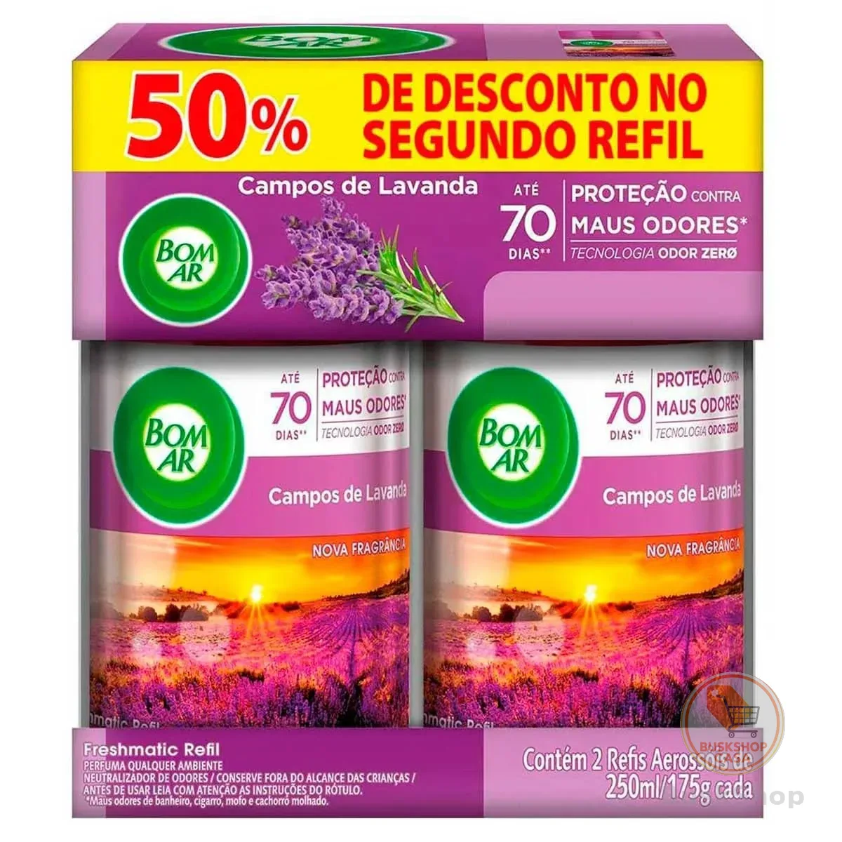 Aromatizador de Ambiente Bom Ar Automático Aerossol Freshmatic Refil na 2ª Unidade Campos de Lavanda