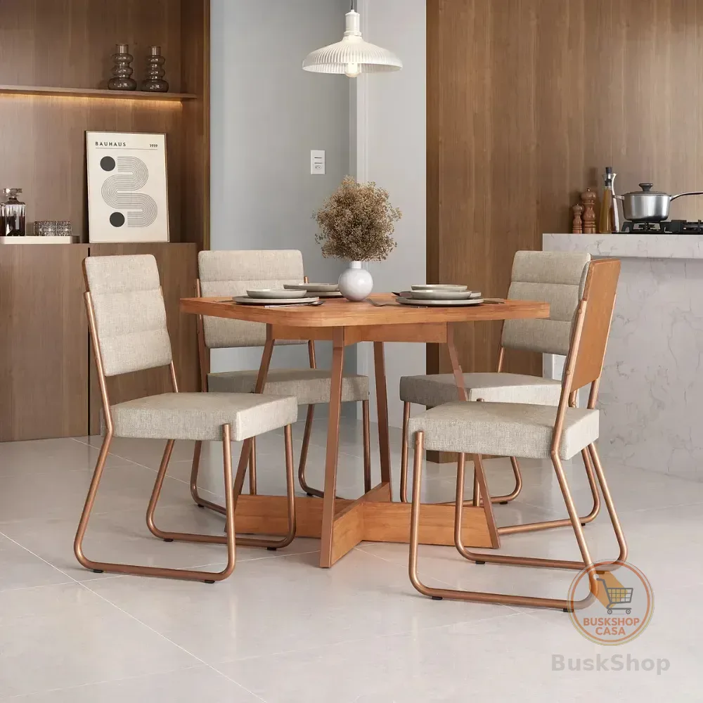 Conjunto Sala Jantar 4 Cadeiras Charlotte Carraro Nogal Rose