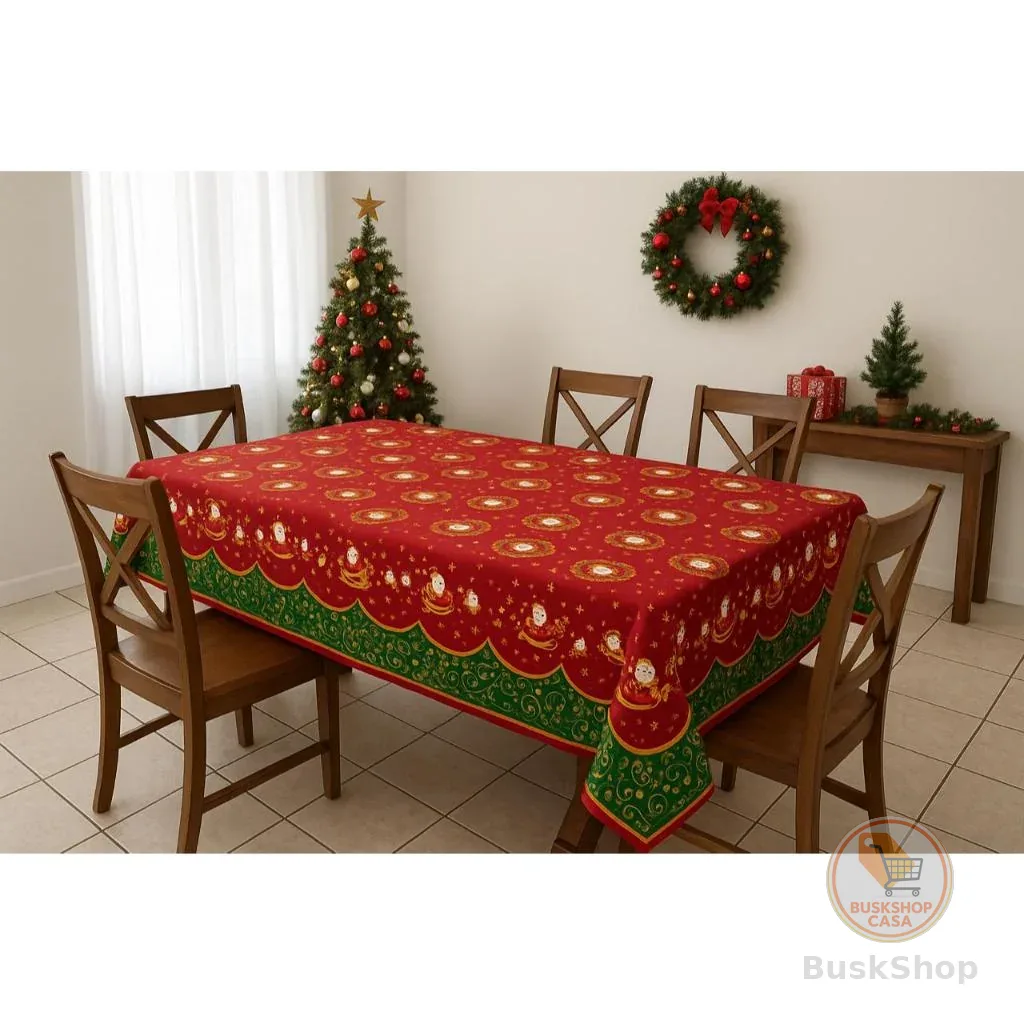 Toalha de Mesa Oxford Festiva Natalina Natal Papai Noel  para 4 e 6 Lugares