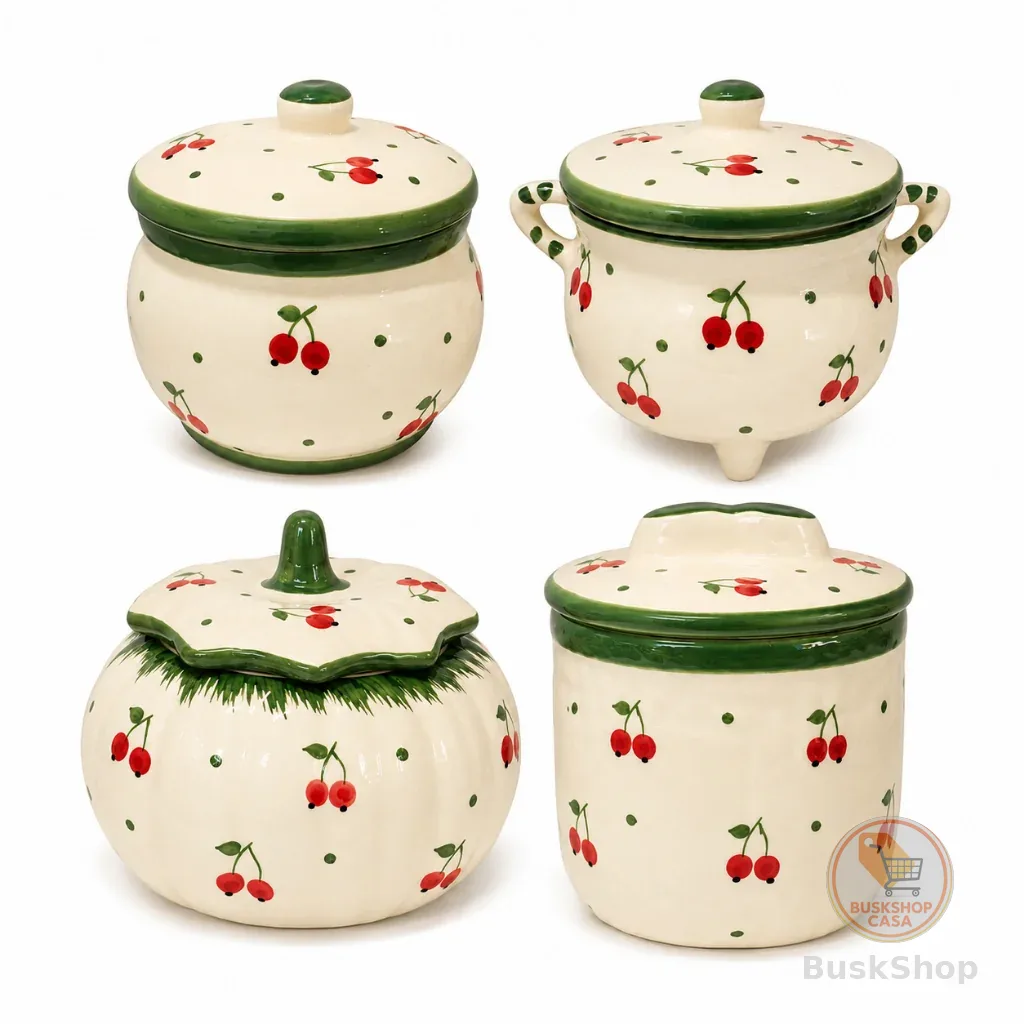 🍒 Potes Decorativos De Cerâmica Esmaltada – Cereja | Decoração