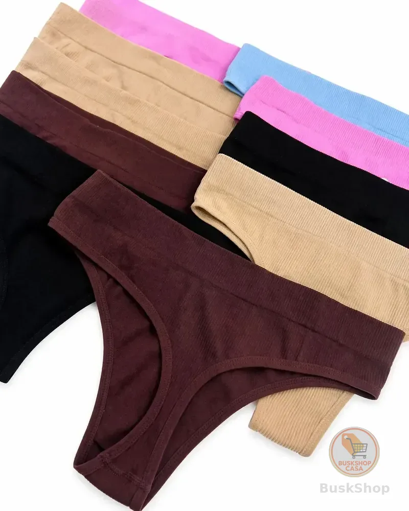 Kit 10 Calcinhas Sem Costura Caneladas Alta Elasticidade Multicolorido Liso G/gg