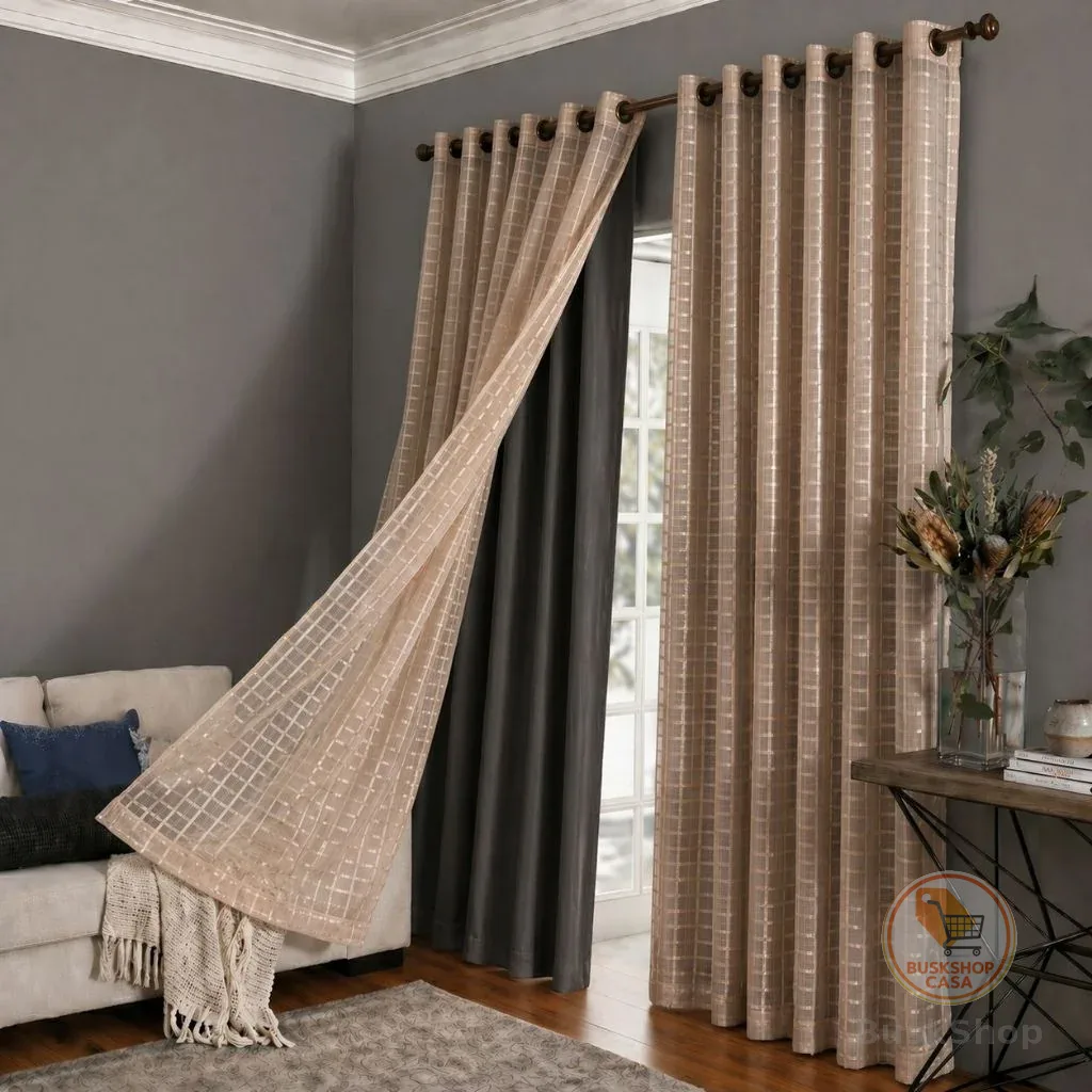 Cortina Blackout prata com Voil Xadrez 2,80 m x 2,30 m - EDDI Casa