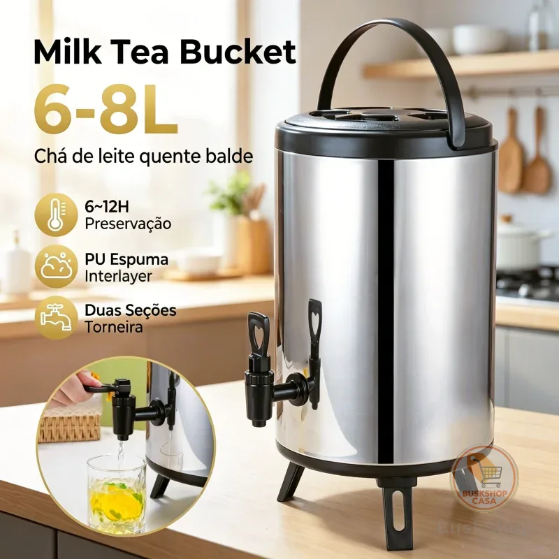 Garrafa Térmica de Aço Inoxidável 6/8 Litros Ideal para Café Suco e Água para Buffet Casa e Eventos Diversos