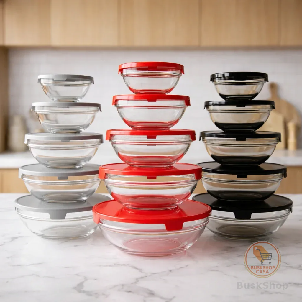 Conjunto de 5 Potes de Vidro Redondos – Ideal para Alimentos e Refeições