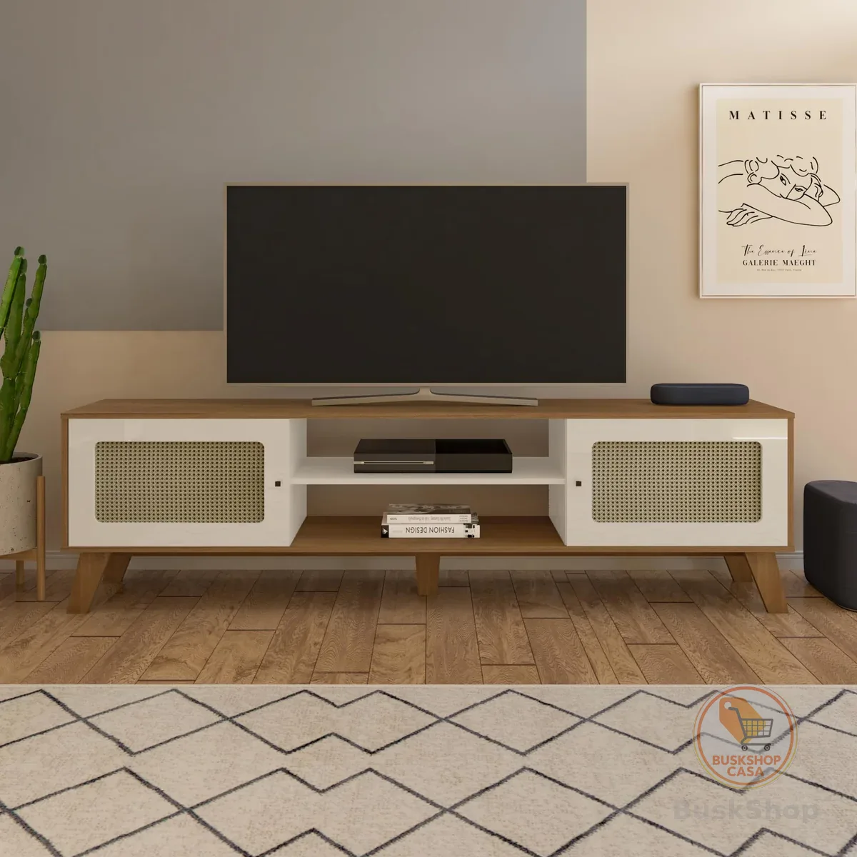Artely Rack Charlotte para Tv até 75" com 2 Portas, Cinamomo/Off White