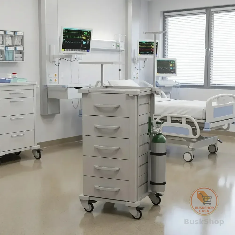 Carrinho de Emergência Hospitalar Mad.U EXTRA 385 5 Gavetas Rodas Alta Performance