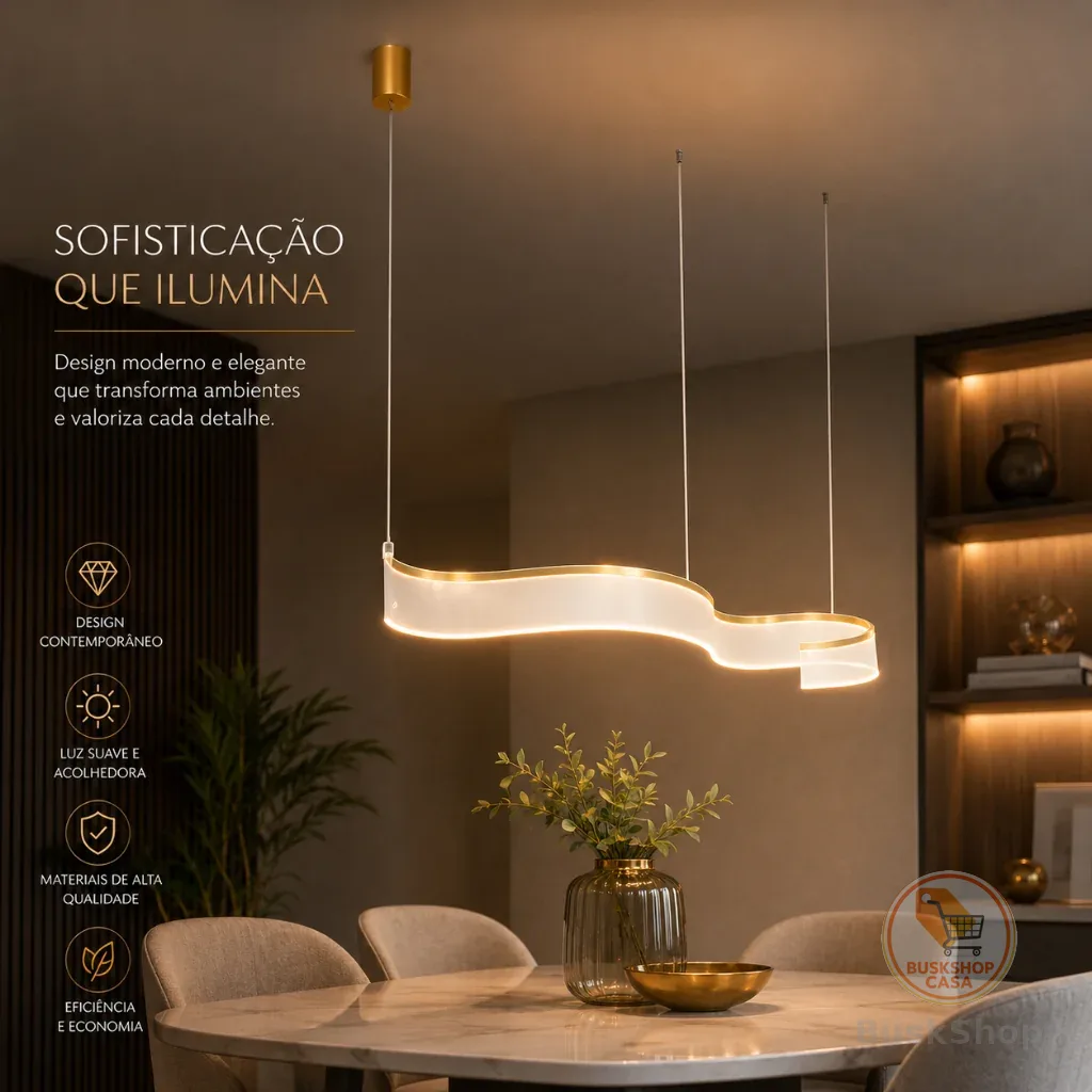 Lustre Pendente LED 28W Nitrolux ACR002D Dourado 3 em 1 (3000K, 4000K e 6500K) Bivolt