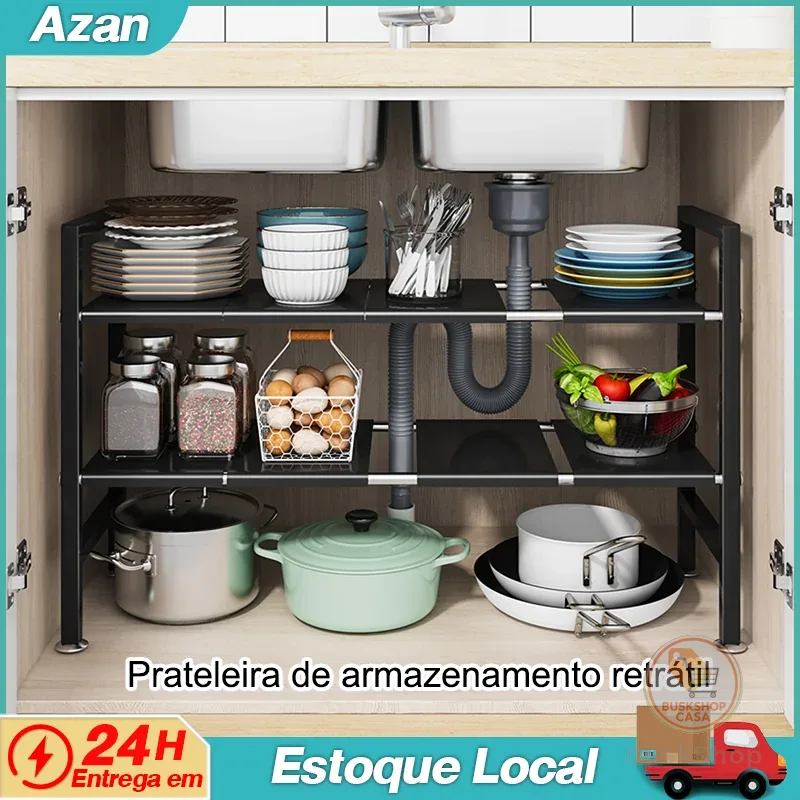 Prateleira para pia de cozinha retrátil Organizador de Panelas Armário Suporte organizador multifuncional para