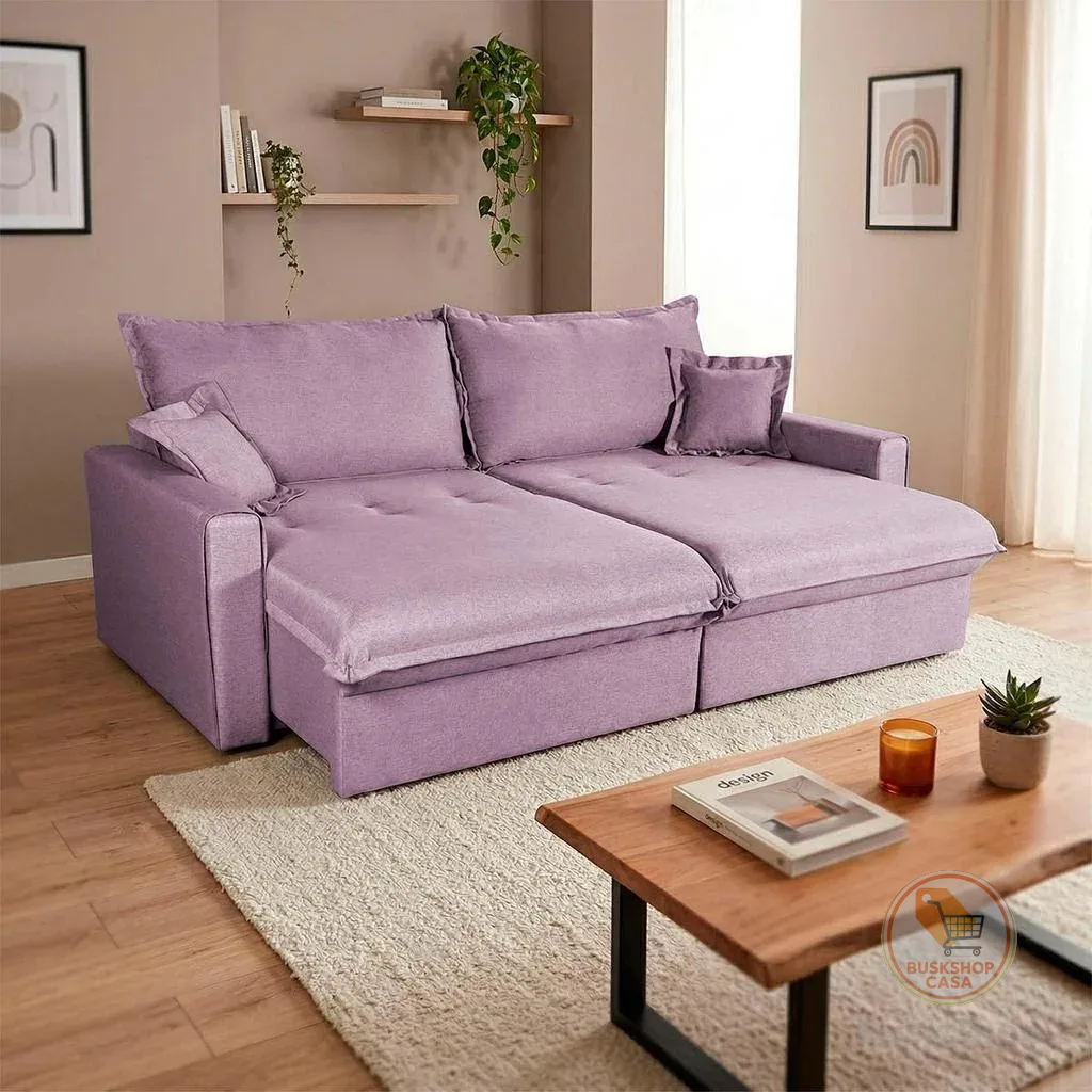 Sofá Cama Lume Sem Caixa 1,90m Linho Rosê - King House