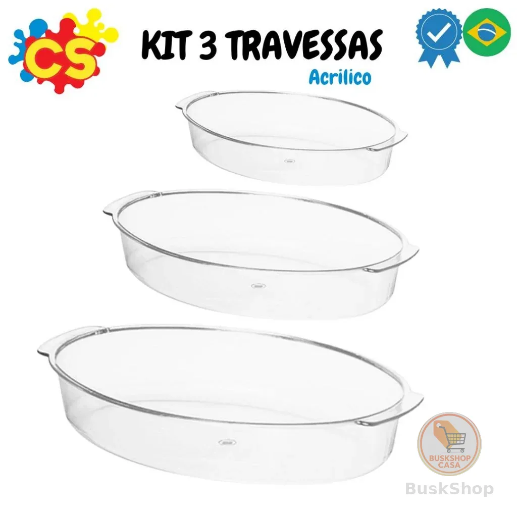 Kit 3 Travessas - Acrílico ( Pequena, Media, Grande)