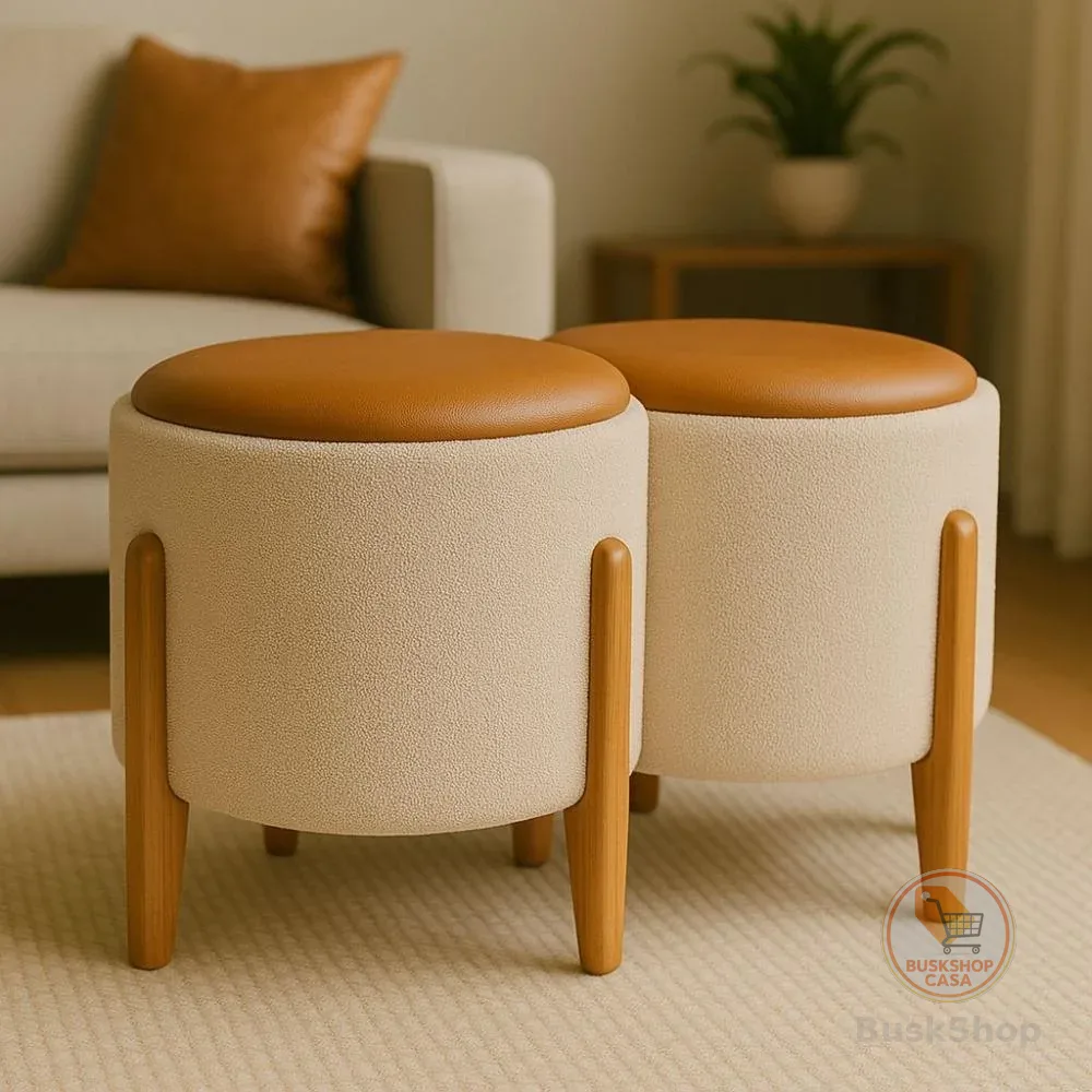 Kit 2 Puff Elegance Luxo Sala Redondo Decoração Quarto Escritório Banqueta Penteadeira Enfeite Natal