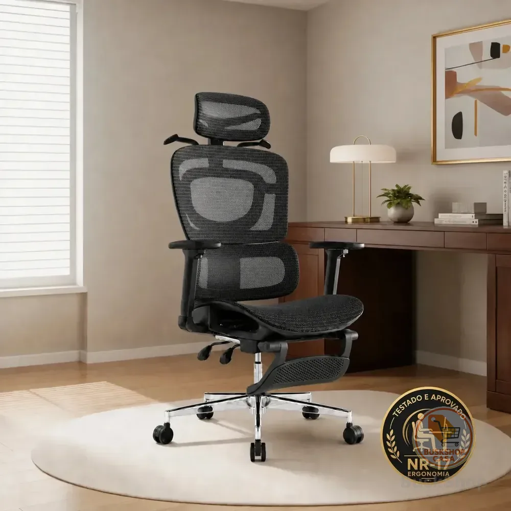 Cadeira De Escritório Ergonômica Giratoria Nr17 Malha Respirável Com Suporte Lombar Adaptável Apoio Para Pés Retrátil Encosto Ajustável Seis Posições Suporta 200kg Cor Preto P04 Corsair