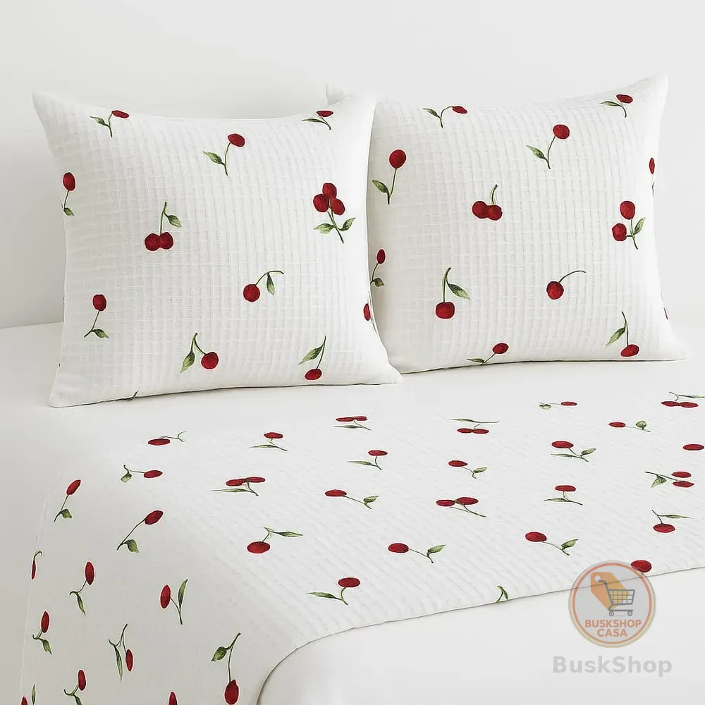 Peseira Piquet Favo Estampado Padrão+2 Capas De Almofadas Cereja Estampado