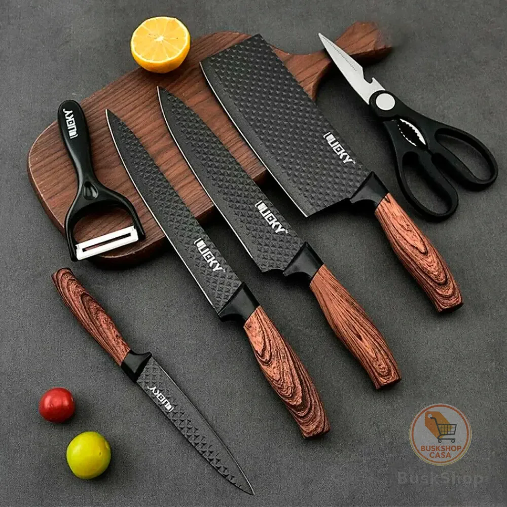 Kit Conjunto De Facas Inox 6/9 Peças Antiaderente Com Cabo Reforçado Descascador E Tesoura Cozinha Facas de Cozinha