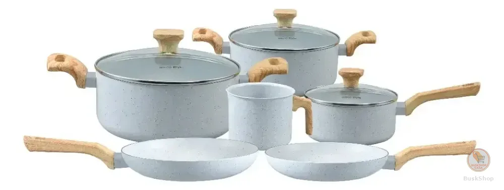 Conjunto de 6 Panelas Cerâmica Pratic Cook Indução Kit Antiaderente Soft Touch Mimo Style Cinza